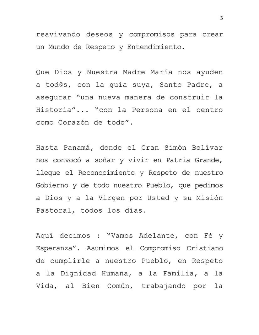 Nicaragua envía mensaje de bienvenida al Papa Francisco a tierras mesoamericanas